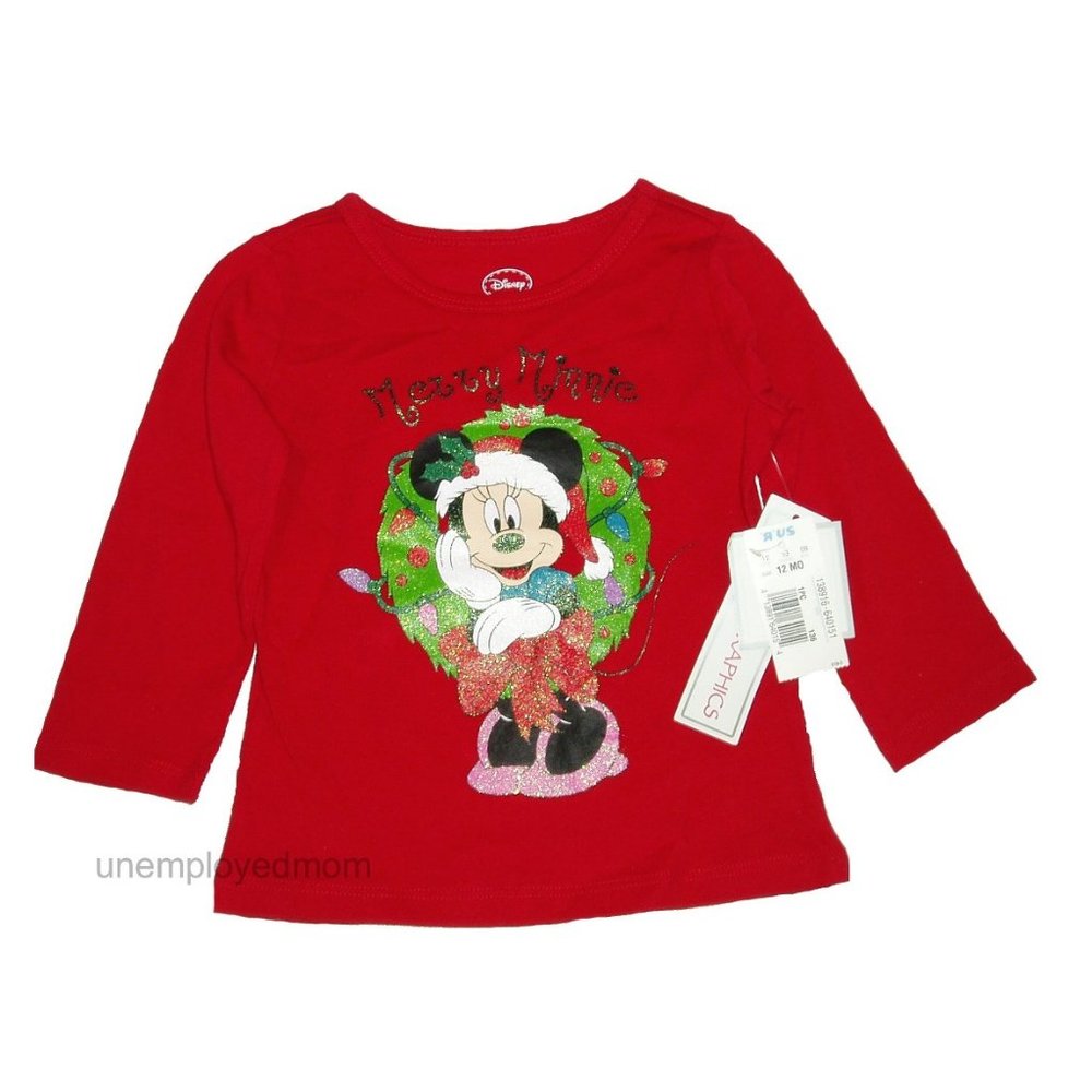 Merry Minnie Mouse Christmas Tee Girls 6-9M or 12M